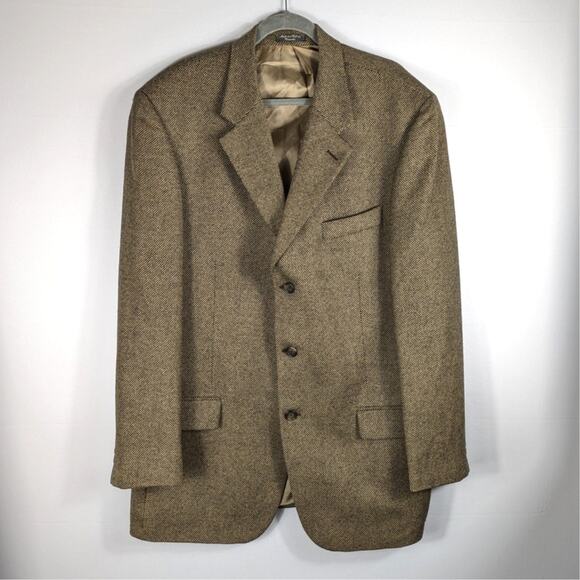 Britches Georgetowne Wool Cashmere Blazer 44R Herringbone Brown Biella Black - Picture 1 of 6